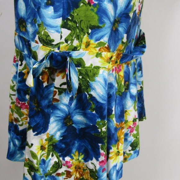 VINTAGE 70s S Blue Hawaiian Floral Tropical Luau Retro Mod Ruffle Dress - Picture 8 of 10